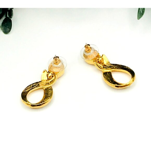Vintage Style Gold-Tone Infinity Loop Crystal Earrings With Stud Backing & Clear - Picture 2 of 8